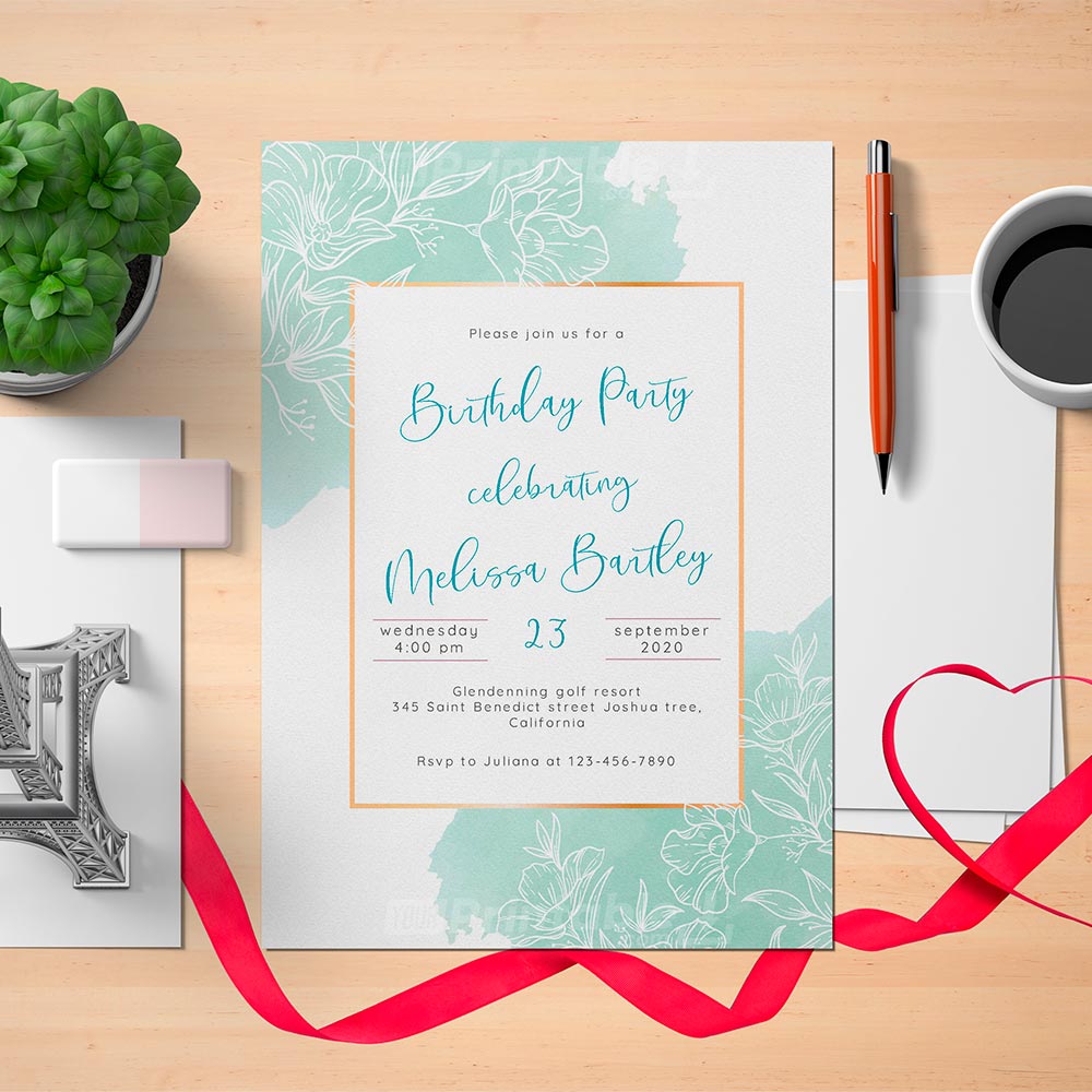 Printable Adult Gentle Floral Birthday Invitation Card - Digital Download